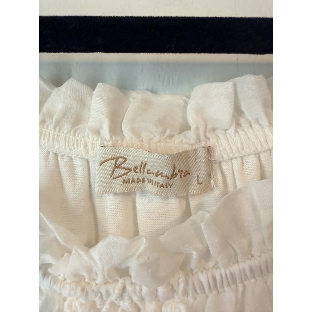 Bellambra 100% Silk Peasant Blouse White Boho Made In Italy Large Romance - Picture 2 of 5